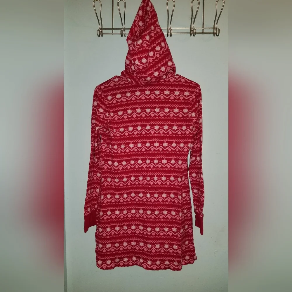 Red White Cotton Snowflake Hoodie Nightgown Pajamas Hood  11 13